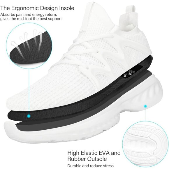 Women's A-White Lightweight Walking Workout Tennis Gym Non Slip Sneakers Shoes - Picture 4 of 5